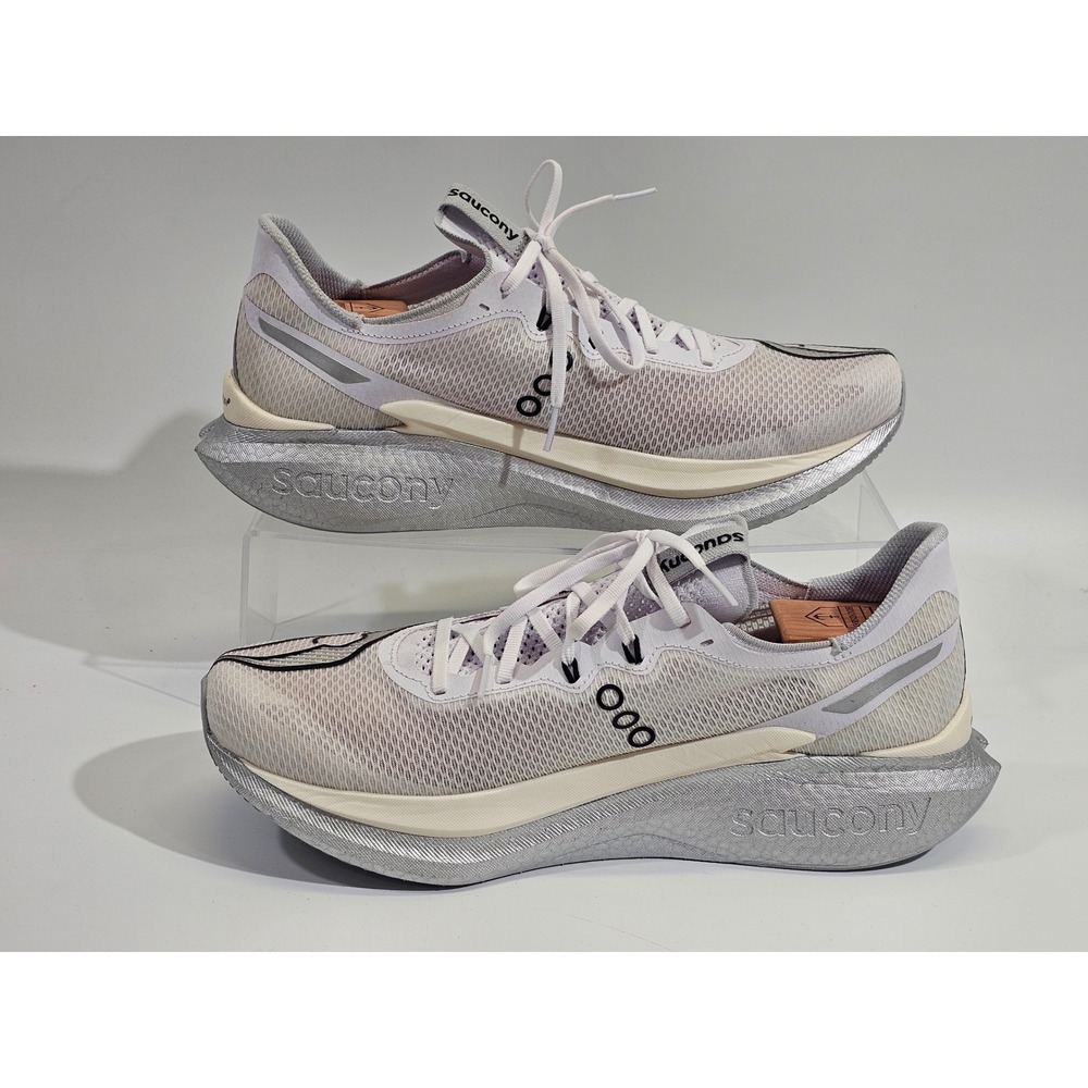 Saucony Endorphin Pro 3 Mens Size 13 White Silver Carbon Plate Running Shoes - Picture 2 of 9
